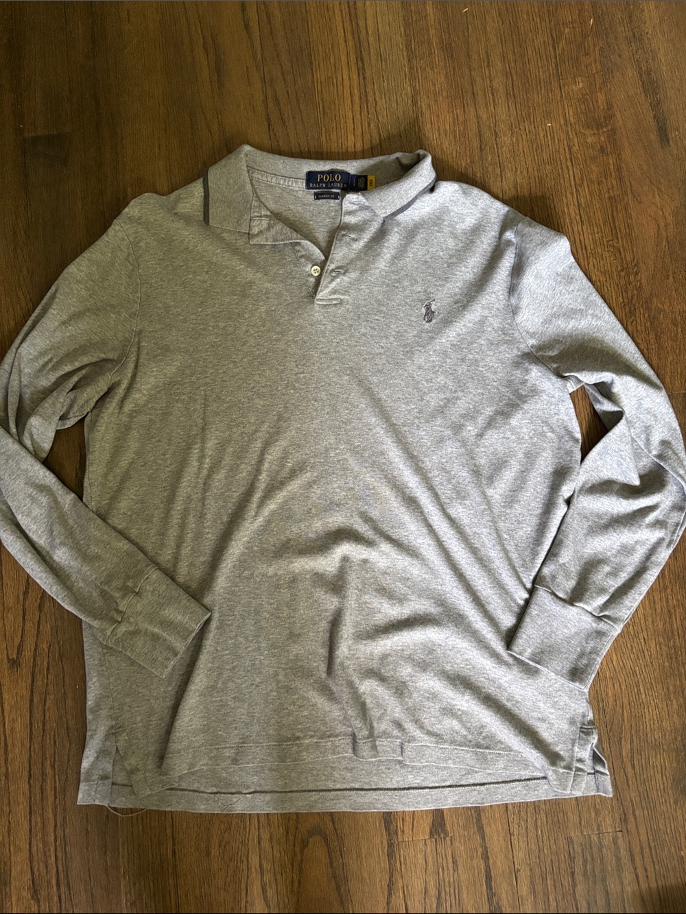 Polo by Ralph Lauren Men's Long-Sleeve Gray Polo Shirt large